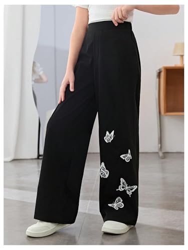 SweatyRocks Girl's Butterfly Wide Leg Pants Elastic High Waisted Running Pants with Pockets3