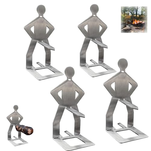 Supporto per salsicce in acciaio inossidabile, creativo in piedi per barbecue a forma di uomo, portatile, per hot dog, accessori da cucina per campeggio all'aperto (4 pezzi)