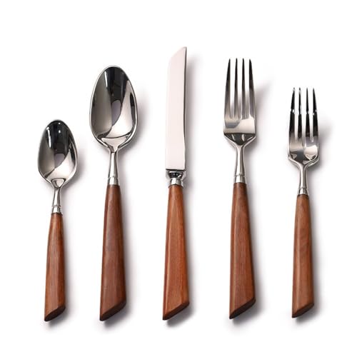 304 Stainless Steel Wooden Handle Knife And Fork Spoon High-end Hotel Steak Knife And Fork Spoon(32 Piece set for 8)