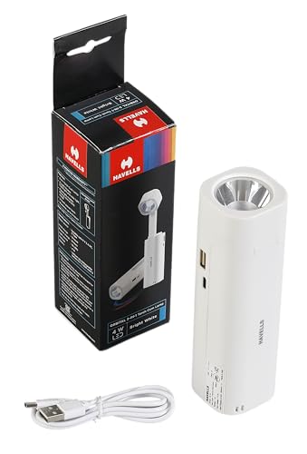 Image of Havells Orbital 2-in-1 Rechargeable Torch 4W| Converts into Table Lamp| Inbuilt Power Bank |Side Light | Mobile Stand | Type-C Charging| Runtime : Upto 6 Hours | Outdoor, Reading, Mobile Charging