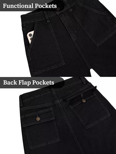 Image of Wide Leg Jeans for Women High Waist Stretch Cargo Denim Pants