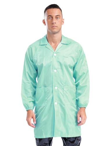 Image of YiZYiF Men Professional Lab Coat Long Sleeve Resistant Mechanical Dustproof Work Coat Overall Uniform