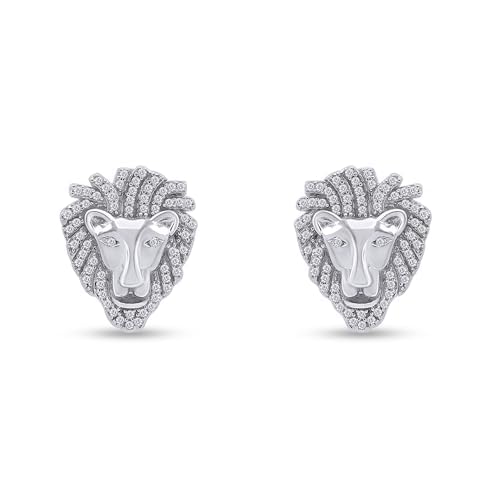 Men's Earrings with Lion Head Studs, 14K Gold Plated 925 Sterling Silver Jewelry Decorated with White Cubic Zirconia or Moissanite Diamond, Animal Stud Jewelry Gift for Men Ear Stud Earrings3