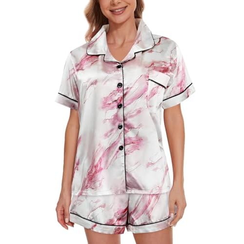 VENTELAN Women's Pajama Set Plus Size Super-Soft Short Sleeve Top With Shorts Two-piece Pjs Set Small Pink-short