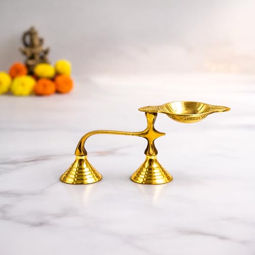Image of Spillbox Brass Karpoor | Kapoor Diya Deepam Burner Karpuram Arati | Aarti | Arthi | Arti | Arathi | Aarathi Stand for Dhoop Puja | Pooja Room- Single Face Diya