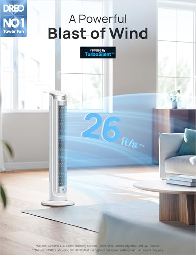 Image of DREO Tower Fan for Bedroom, 90 Oscillating Fans that Blow Cold Air, 5 Speeds, 4 Modes with 26ft /s Velocity, 12H & 28dB Quiet Timer, Remote, Touch, 40 inch Standing Floor Fan for Home Office, Black