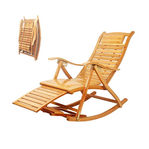 Nurth 3-in-1 Adirondack Chair Foldable/Wooden Rocking Chairs/Sun Lounger Chairs & Recliners Outdoor Folding Rocker Made of Bamboo, with armrest Foot Massage Pillow, Portable Deck Recliner(Wood Color)