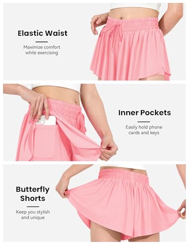 Image of JOCMIC Girls Flowy Shorts, 2 in 1 Preppy Butterfly Shorts with Spandex Liner for Cheer Athletic Gym Teens Casual Clothes