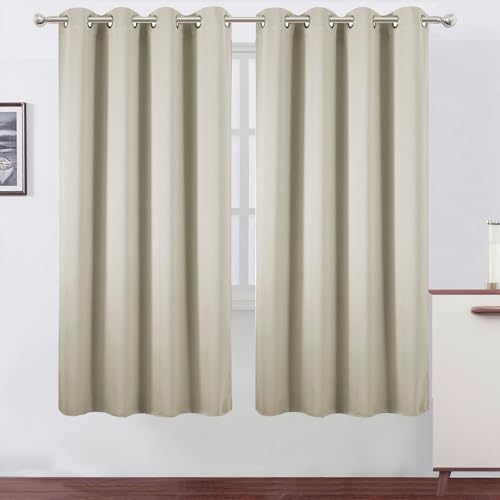 Image of LEMOMO Blackout Curtains 66 x 72 Inch Long Light Beige Curtains Set of 2 Panels Room Darkening Curtains for Bedroom and Living Room