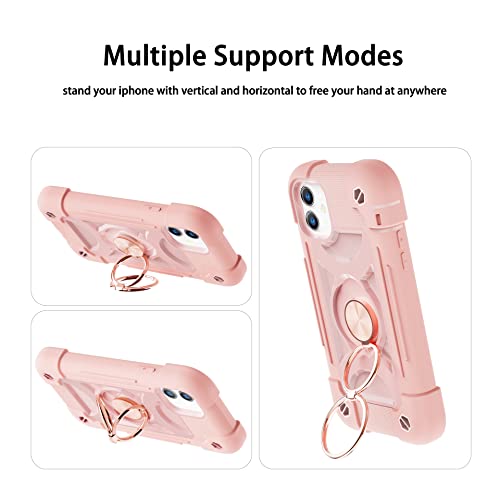 Image of MARKILL Compatible with iPhone with Built-in 360Rotating Ring Stand, Military Grade Drop Protection Full Body Rugged Heavy Duty Case Durable Cover (Pink, iPhone 11 6.1 inch)