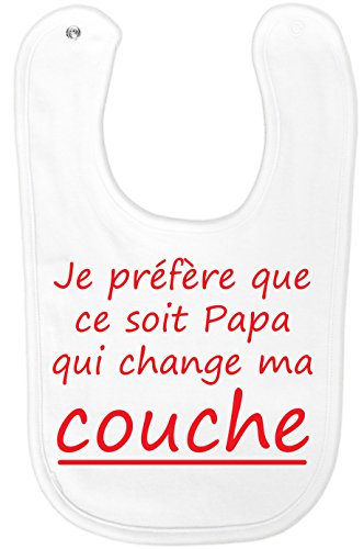 Boutique KKO - Bavoir Humoristique Papa Change ma Couche, pour Futur Papa, Naissance - 100% Coton - Imprimé en France - Coupe Classique, Bouton Pression - 31 x 21 cm Cover