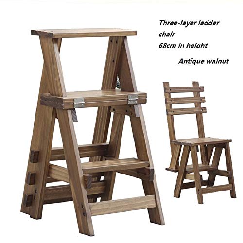 Chaise escabeau pliante en bois triple escalier multifonction, noyer vert