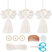 ORIGACH 3 Set DIY Angel Macrame Kit, Boho Wall Hanging Ornament for Beginners, Angel Wings Kit with Instruction Tutorial for Adults, Beige