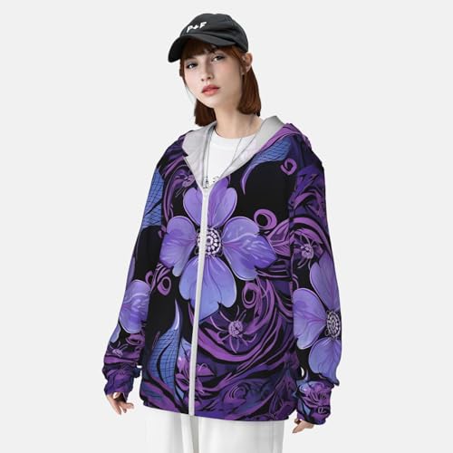 Men's Sun Protection Shirts Mysterious purple flowers Long Sleeve Sun Shirt for Fishing Running Hiking Swim4