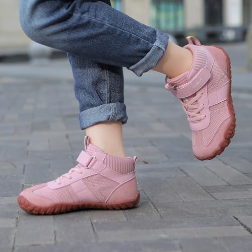 Image of KUBUA Kids High Top Barefoot Shoes Boys Girls Minimalist Zero Drop Sneakers | Wide Toe Box, Padded Collar for Ankle Support, Non-Slip, Hiking, Tennis, Walking, School, Wrestling, Gym, Little Kid, Big Kid