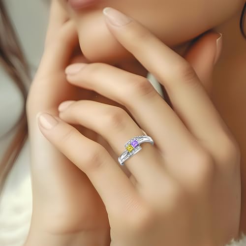 925 Sterling Silver Personalized Name Ring with 2 Heart Birthstones Custom Name Gift Promise Ring Gift for Women for Anniversary Mother's Day Gift for Mom Ring with names for Her Birthday Christmas2
