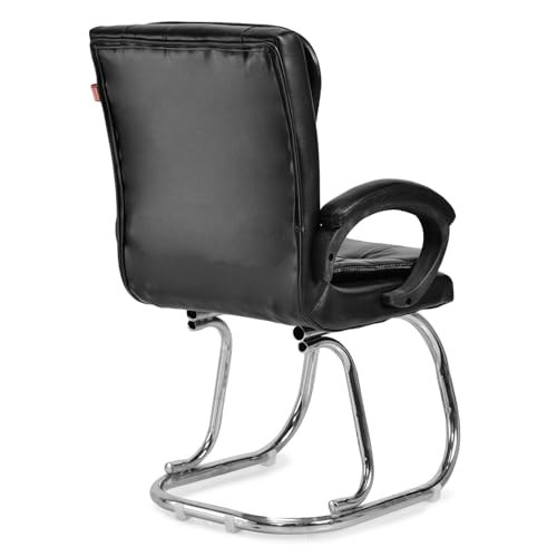 Image of GOYALSON Leatherette Double Cushion Office Guest Chair Sleek, Comfortable Seating for Visitors in Lobby, Reception (4, Black, Double Pipe Chrome Steel Frame)