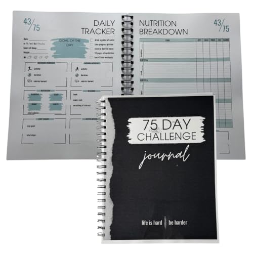 75 Day Challenge Journal, 8.5x11 inch Spiral-Bound Fitness Tracker with Daily Nutrition Log, Body Measurement Charts, Weight Loss Progress Tracker