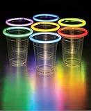 True Plastic Party Cups with Glow Stick Rim, Light Up Cups, Beer Pong Cups, Party Cups for Adults, 16oz Clear Plastic Cups, Set of 20