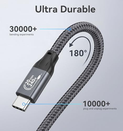 Image of 3FT USB C to USB C 3.2 Gen 2 X 2 Video Cable for Monitor, 240 Watt Fast Charging Cable, 20Gbps High Speed Data Transfer Cable, 4k@60Hz Full Function Display Cable for iPhone 17, Laptop, SSD, Hub, eGPU
