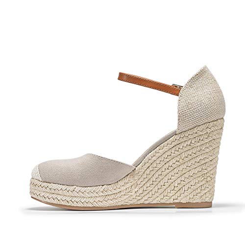 Image of FISACE Womens Summer Espadrille Heel Platform Wedge Sandals Ankle Buckle Strap Closed Toe Shoes