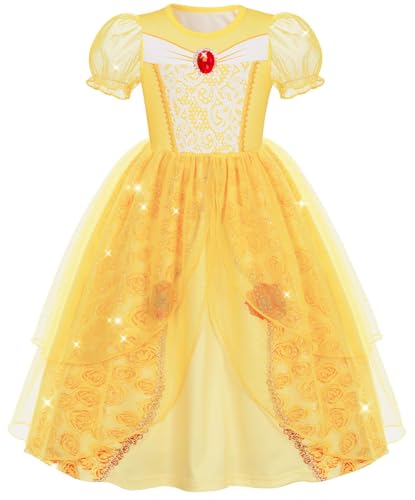 Marendyee Princess Dress up Clothes for Girls 4-6 Sparkly Tulle Puff Sleeve Birthday Fancy Party Halloween Costume Toddler Kids Princess Dresses