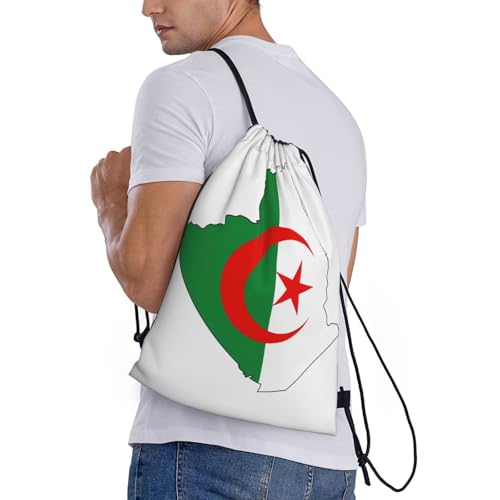 Algeria Flag Map print Drawstring Bag Sack Gym Bag Ditty Bag for Gym Traveling, Hiking, Yoga, Shopping for Adult3