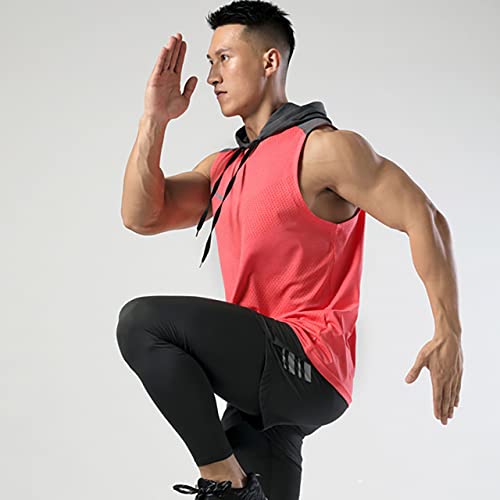 Image of Mens Sleeveless Workout Hoodie Shirts Cut Off Hooded Athletic Gym Tank Tops for Men T55N