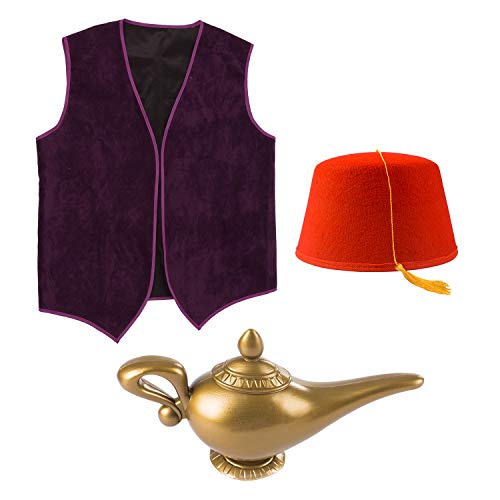 Arabian Prince Costume â€“ Street Rat Costumes for Men â€“Men's Arabian Folk Hero Costume - Magic Genie Lamp, Purple Vest and Hat - By Tigerdoe