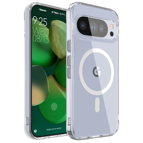 WRJ Magnetic Clear Case for Google Pixel 8,[Compatible with Magsafe][Military Grade Drop Protection] Non-Yellowing Anti-Scratch Ultra Slim Transparent Shockproof Phone Case-White