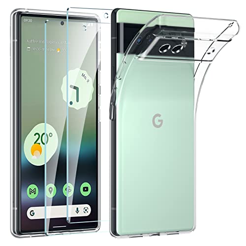 Phoona für Google Pixel 6a Hülle,mit 2 Stück Schutzfolie,Transparente Sanft TPU Handyhülle für Anti-Drop, Anti-Scratch und Kein Vergilben,Ultra Dünn