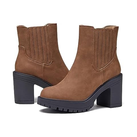 Womens Platform Lug Sole Ankle Boots Side Zipper Combat Booties Round Toe Chelsea Shoes Cover