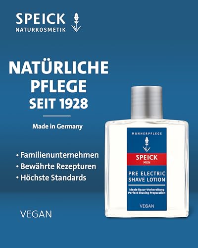 Image of Speick Men Pre Electric Shave Lotion with Relaxing Lavender Oil and a Blend of Essential Oils, Natural Vegan Skin Care, 3.4 Fluid Ounces