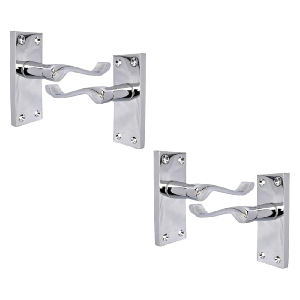 Haven Heritage® Victorian Scroll Door Handle Latch Sets – 2 Pairs Bright Chrome Plated | 118mm x 42mm Backplate | Internal Lever Handles with Spindle & Screws Included