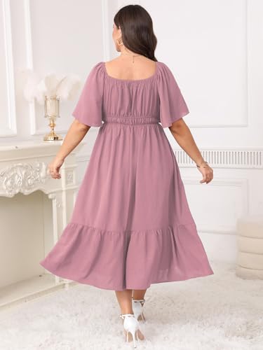Image of CICIDUDU Plus Size Smocked Maxi Dresses for Curvy Women Square Neck Flowy Casual Summer Wedding Guest Dress