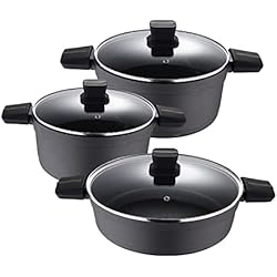 Cazuelas San Ignacio Opiniones SAN IGNACIO Bistro | Batería de Cocina | Set de 3 Cazuelas de 20, 24 y 28cm de Diámetro con Tapa de Vidrio | Fabricadas con Aluminio Fundido | Juego de Cacerolas | Aptas para Todo Tipo de Cocinas