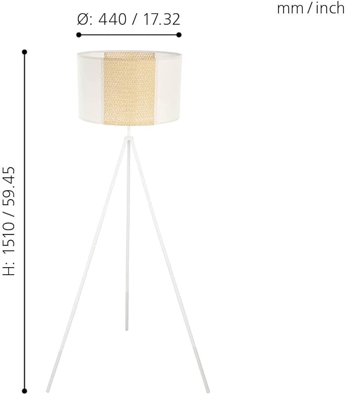 Eglo EGLO Tripod vloerlamp Arnhem, staande lamp vintage, boho, hygge, driepoot staanlamp voor woonkamer van papier, zeewier en metaal in wit, natuur, trapschakelaar, E27 photo 3