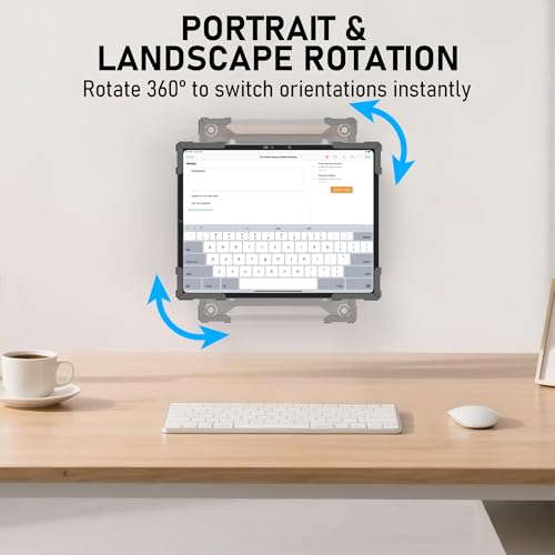 Image of Tablet Wall Mount, Metal Enclosure iPad Holder for Retail POS & Smart Home | Secure Anti-Theft Low Profile VESA 75x75 Stand, Portrait or Landscape Display, Fits 10-14 Inch iPad Pro Air Galaxy Tab, Black