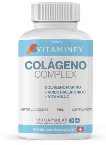 Colágeno Hidrolizado con Ácido Hialurónico y Vitamina C Colageno Marino Premium 120 Cápsulas Suplemento para Piel Articulaciones Cartílagos Collagen Complex Colageno Acido Hialuronico y Vitamina C