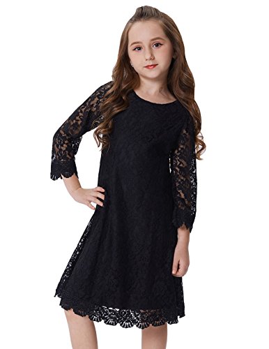 Girls Princess Long Sleeves Flower Lace Dresses (11-12Yrs)-3 #TOP2