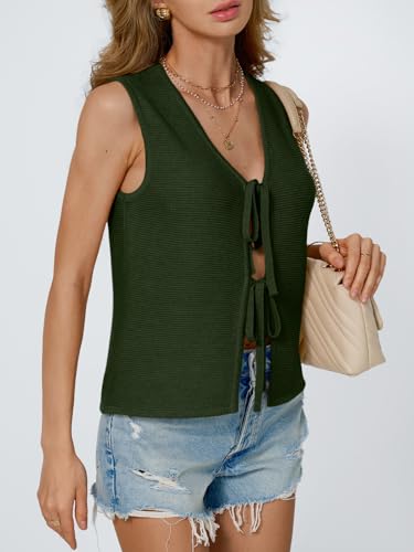 Image of LILLUSORY Womens Tie Front Tops Vacation Sweater Vest | Bohemian Style, Beach Resort Wear, Concert Western Outfits, Crochet Tops, Vacation Outfits, Cute Y2k Sleeveless 2026