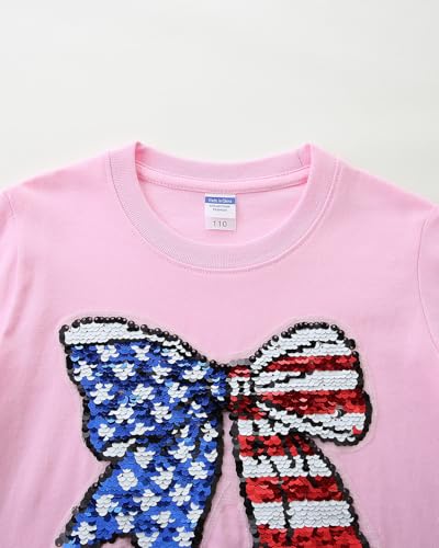 Image of Mrocioa American Heart Flag Girls 4th of July Shirt USA Patriotic Kids Sequin T-Shirt for 2-7 Years