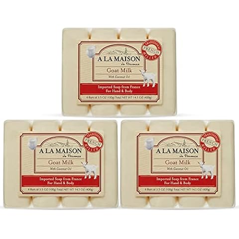 A LA MAISON Goat Milk Bar Soap - Uses: Hand and Body, Triple Milled, Essential Oils, Biodegradable, Plant Based, Vegan, Cruelty-Free, Alcohol & Paraben Free (12 Bars of Soap, 3.5 oz) Cover
