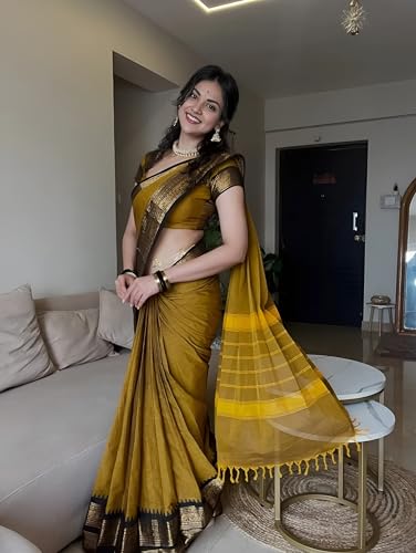 Image of South Cotton Gadwal Saree for Women | Celebrity Inspired Traditional Ethnic Wear | Chettinad & Kalyani Cotton Sarees | Soft Cotton Saree with Blouse Piece