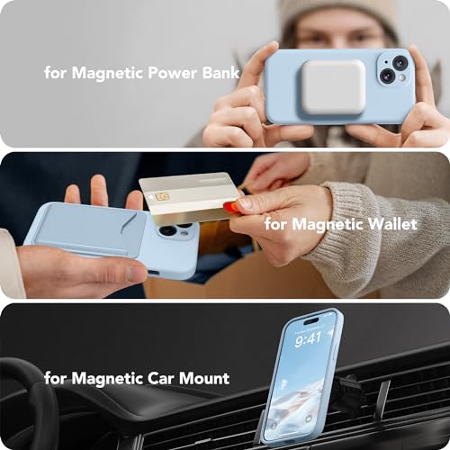 Image of Magnetic for iPhone 14 Case, Compatible with MagSafe, [Full Camera Protection][Screen Protector] Silicone Shockproof Protective Phone Case for iPhone 14 6.1 inch, Light Blue