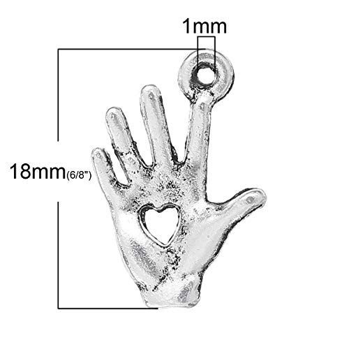 PEPPERLONELY 50pc Antiqued Silver Alloy Hand Heart Charms Pendants 18x13mm (6/8" x 4/8")