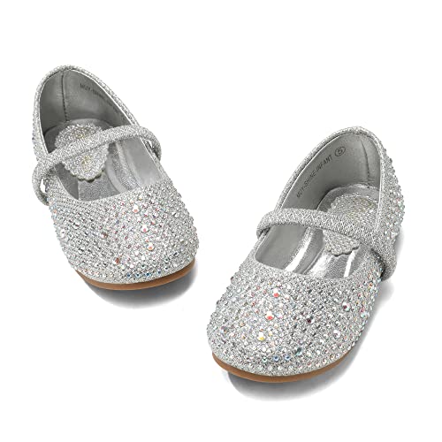 Dream Pairs Girls Mary Jane Rhinestone Dress Shoes Slip On Ballet Toddler Flats For Party, Wedding, Christmas Muy-Shine-Infant Silver/Glitter Size 7 Toddler thumb #8