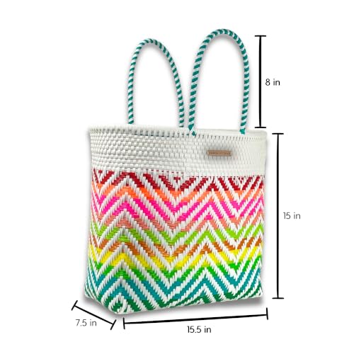 Image of MARIA VICTORIA Handwoven Plastic Mexican Tote Bag Large For Women, Waterproof, Lightweight, Multi-Color Design, Perfect for the Beach, Shopping, and Everyday Use, Ritmo Large