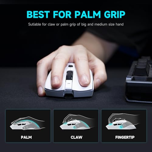 Image of RAWM MH01 Wireless Lightweight Gaming Mouse, PAW3395 Optical Sensor, 26000 DPI, 600mAh Rechargable Battery, 7 Programmable Buttons, Dual-Driver Gaming Mice for PC /Laptop /Mac