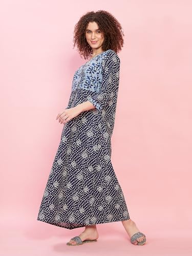 Image of Evolove Women's 100% Cotton Supersoft with Beautiful Embroidery Long Maxi Night Gown Nighty Dress with Pocket, Most Comfortable and 3 X Longer Lasting (Dark Navy, LNGCO3188DN-S)